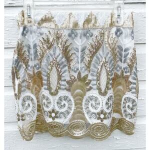 Main Strip Skirt Womens S Ivory Gold Sequin Vegas Nashville Show Mini Stretch